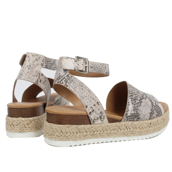Beige Python Open Toe Halter Ankle Strap Espadrill - Picture 3 of 5